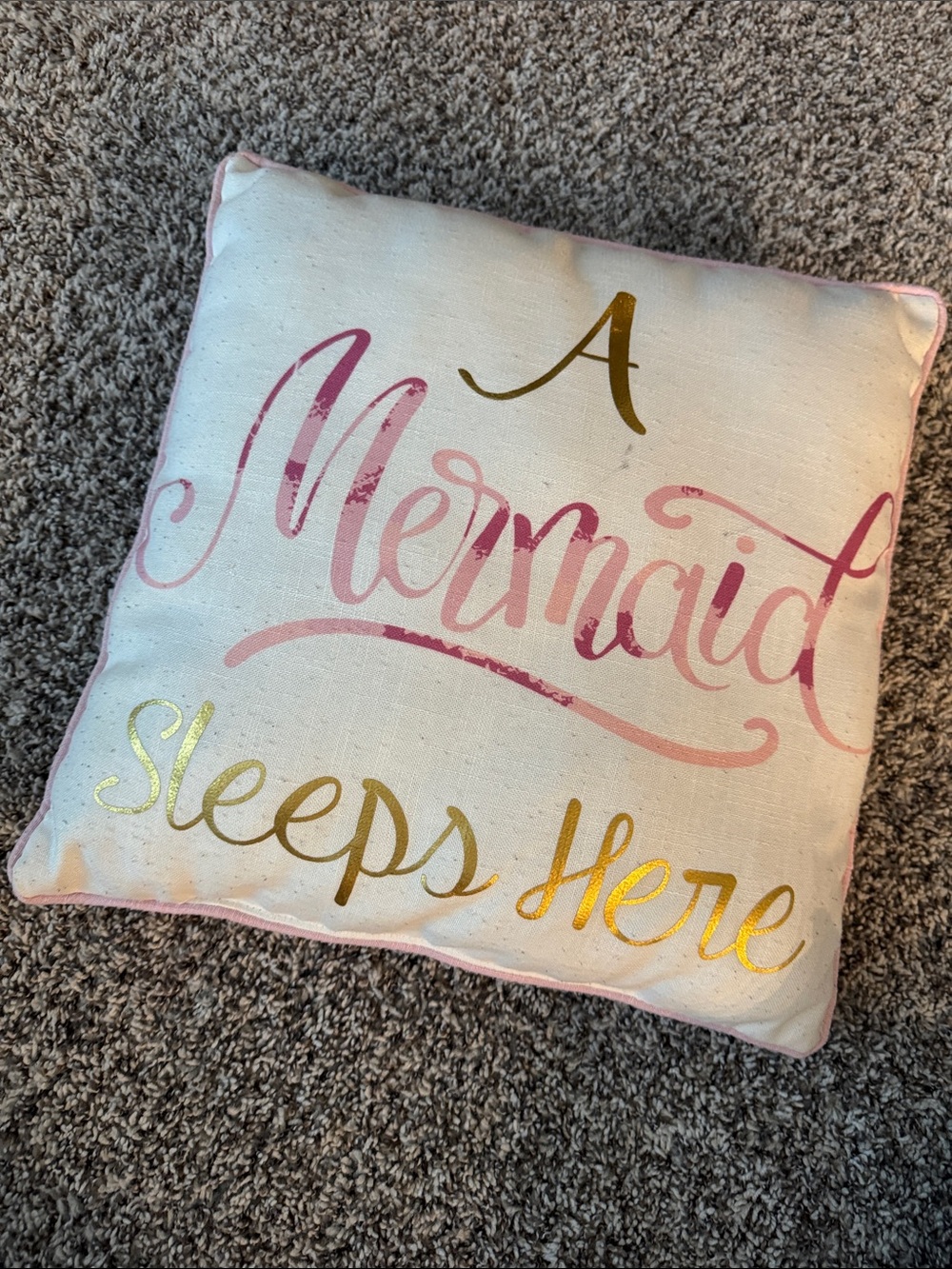 A Mermaid Sleeps Here Decorative Throw Pillow - Pink & Gold